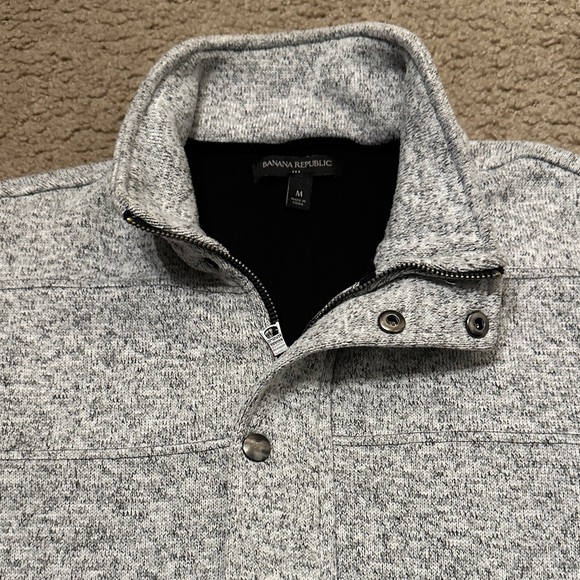 Banana Republic Mens Full Zip Up Button Front Sweater Jacket Light Gray Size M - Picture 3 of 8